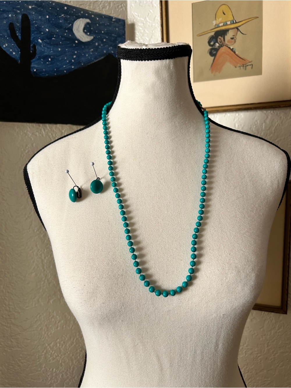 Turquoise Bead Necklace and Earrings Set - Women Jewelry
